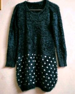 Fluffy Polka Dot Sweater Dress