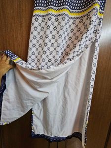 White Polyester Kurta With Blue Print
