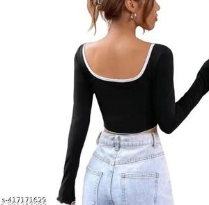 Black Long Sleeve Crop Top- S