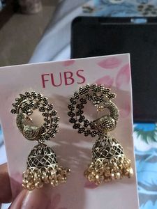 Golden Peacock Jhumka Earrings