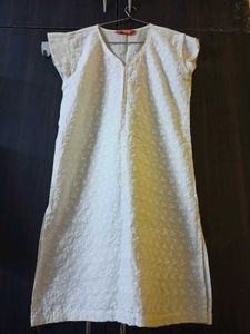 White Chikankari Embroidery Cotton Kurti