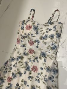 White Floral Print Padded Maxi Strap Dress