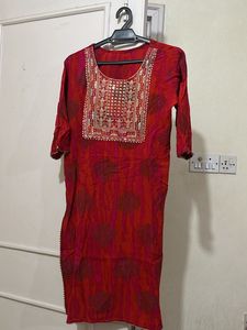Red-White kurta Set