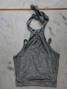 Silver Halter Backless Top