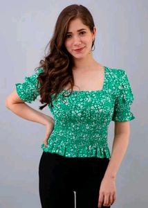 Floral Green Crop Top