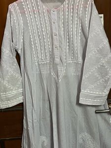 White Chikenkari Hand Work Kurti