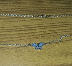 Butterfly Pendant Chain, Micro Plated Blue Stone