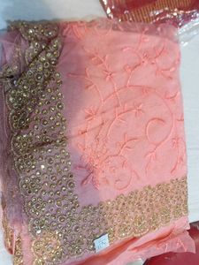 Embroidered Peach Saree (Minor Issue)