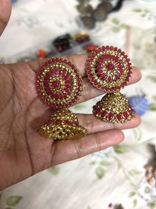 Red & Gold Jhumka Earrings