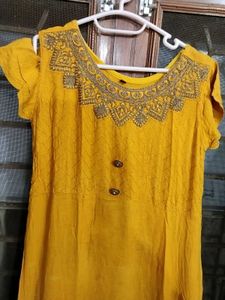 Embroidered Yellow Kurti
