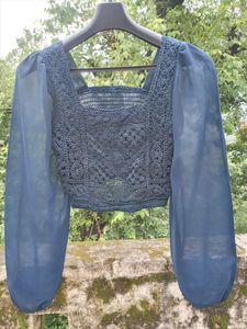 Beautiful Blue-Green Embroidered Crop Top
