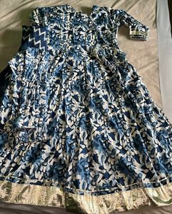 Blue & White Print Anarkali🐦🤍
