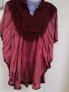 Burgundy Tie-Dye Embroidered Caftan Top