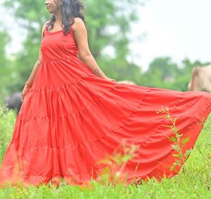 Red Tiered Long Gown Freel Dress...pre-wedding