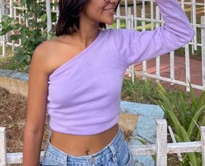 Lavender One Sided Stylish Crop Top