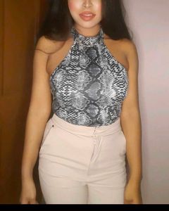 Snakeskin Print Halter Top