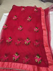 Red Embroidered Dupatta