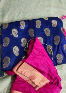 Elegant Blue &amp; Pink Saree with Blouse