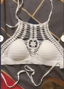 White Corchet Back String Top