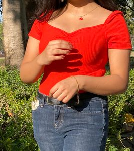 Red Fitted Top- Shein