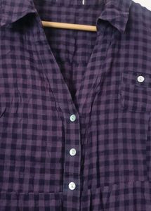 Purple Plaid Roll Tab Sleeve Tunic