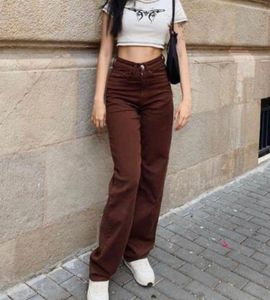 Brown High Waist Wide Leg Jeans