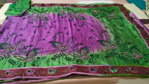 Beautiful Purple And Green Sari With Blouse