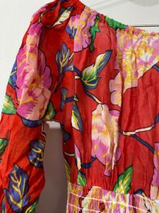 Floral Red Full Length Dress