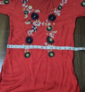 unused Red Embroidered Kurta