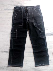 Black Cargo Pants with White Stitching