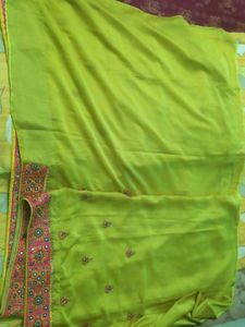 Lime Green Heavy Border Work Saree