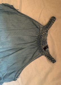 Blue Denim Halter Neck Full Length Dress