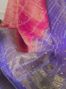 Pink Saree And Violet Pallu Sari With Jari Border