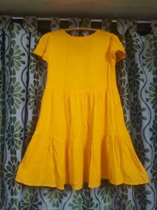Yellow V-Neck Cotton Dress