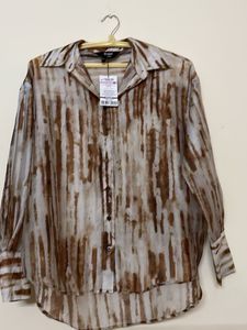 Print Shirt Brown Art Silk For Women