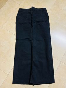 Black Denim Midi Skirt with Slit
