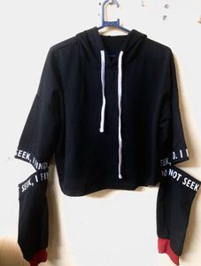 Black Graphic Crop Hoodie