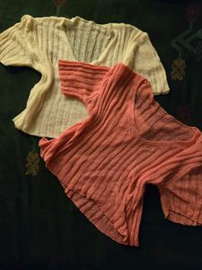 Pink And White Mesh Top