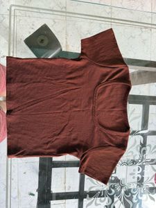 Ribbed Brown Square Neck Tee