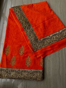 Beautiful Synthetic Orange Party Wear Saree