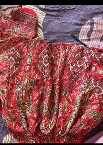 Red Patterned Cropped Top