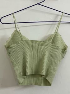 Chic Sage Green Ribbed Camisole - Size Small