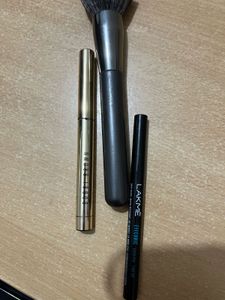Bobbi brown lipstick + Lakme eyeliner + Makeup bru