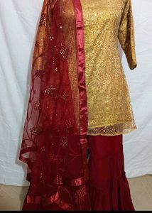 Beautiful A-line Sequence Frock &amp; Frill Plazo