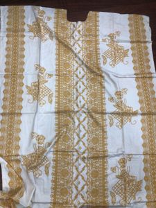 Golden & White Dress Material + Dupatta