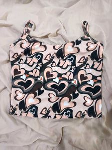 Heart Print Sleeveless Crop Top