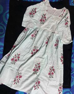 Blue Cotton Floral Dress With Plazzo