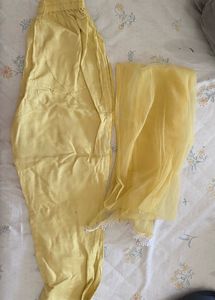 Yellow Kurti with Pant and Dupatta