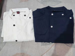 Combo Mandarin Collar Shirts - White & Navy