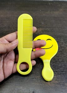 Smiley Mirror And Comb Set For Kids Yellow Colour